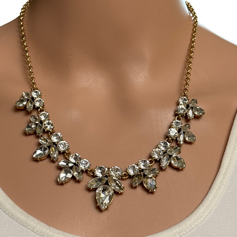 J. Crew Gold-tone Necklace with Crystal Floral Clusters